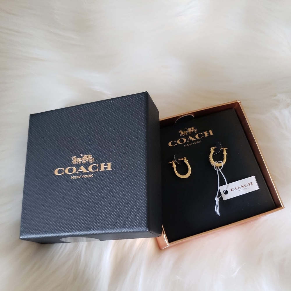 Coach Pave Signature C Crystal Rose Gold Earrings